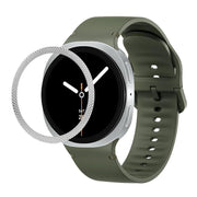 For Samsung Galaxy Watch8 40mm Rhombic Texture Bezel and Solid Color Stitched Silicone Watch Band(Army Green Silver)
