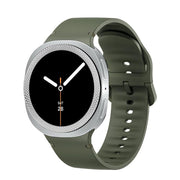 For Samsung Galaxy Watch8 40mm Rhombic Texture Bezel and Solid Color Stitched Silicone Watch Band(Army Green Silver)