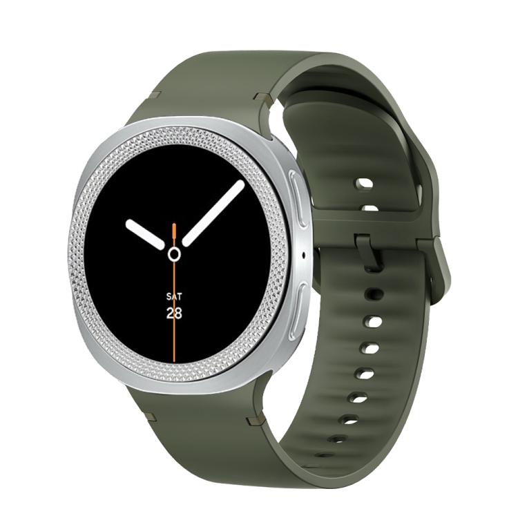 For Samsung Galaxy Watch8 40mm Rhombic Texture Bezel and Solid Color Stitched Silicone Watch Band(Army Green Silver)