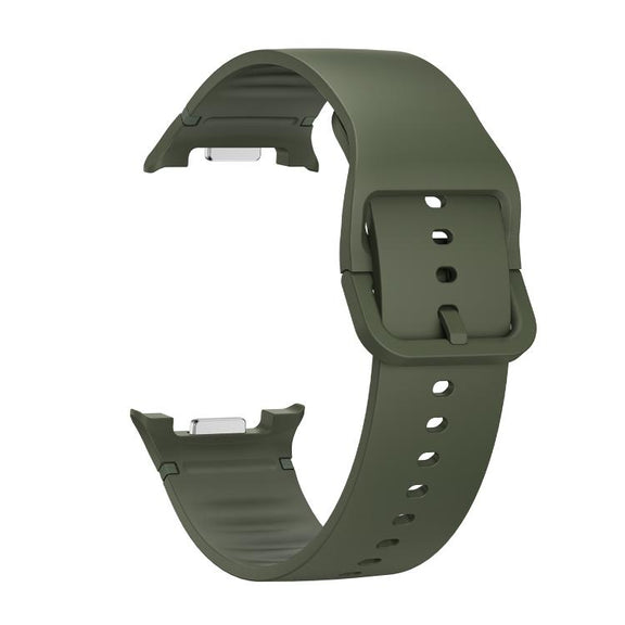 For Samsung Galaxy Watch8 40mm Rhombic Texture Bezel and Solid Color Stitched Silicone Watch Band(Army Green Silver)