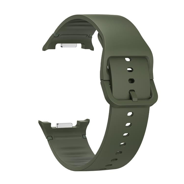 For Samsung Galaxy Watch8 40mm Rhombic Texture Bezel and Solid Color Stitched Silicone Watch Band(Army Green Silver)