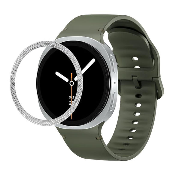 For Samsung Galaxy Watch8 40mm Rhombic Texture Bezel and Solid Color Stitched Silicone Watch Band(Army Green Silver)