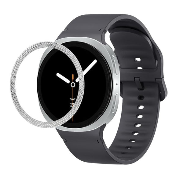 For Samsung Galaxy Watch8 40mm Rhombic Texture Bezel and Solid Color Stitched Silicone Watch Band(Dark Gray Silver)