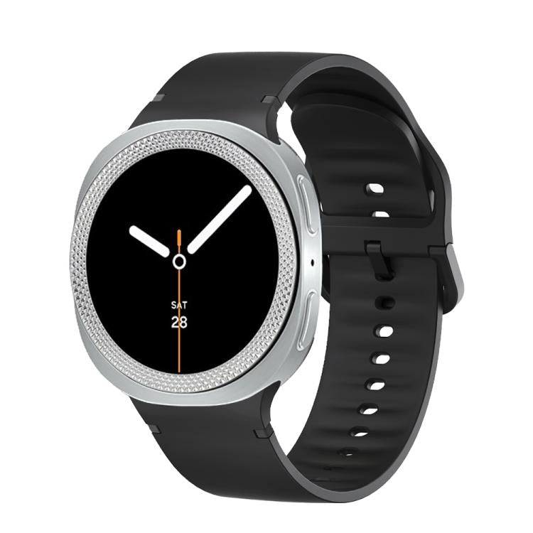 For Samsung Galaxy Watch8 40mm Rhombic Texture Bezel and Solid Color Stitched Silicone Watch Band(Black Silver)
