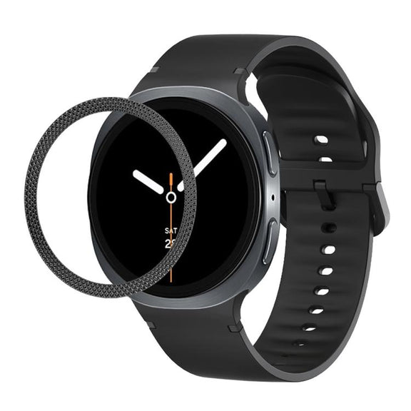 For Samsung Galaxy Watch8 40mm Rhombic Texture Bezel and Solid Color Stitched Silicone Watch Band(Black Black)