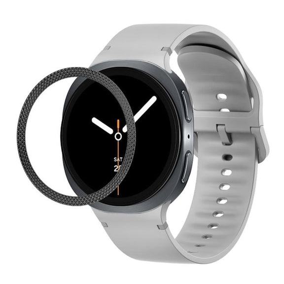 For Samsung Galaxy Watch8 40mm Rhombic Texture Bezel and Solid Color Stitched Silicone Watch Band(Gray Black)