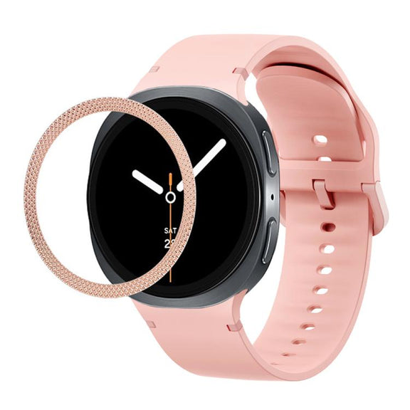 For Samsung Galaxy Watch8 40mm Rhombic Texture Bezel and Solid Color Stitched Silicone Watch Band(Pink Rose Gold)