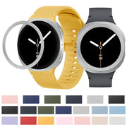 For Samsung Galaxy Watch8 44mm Rhombic Texture Bezel and Solid Color Stitched Silicone Watch Band(Red Silver)