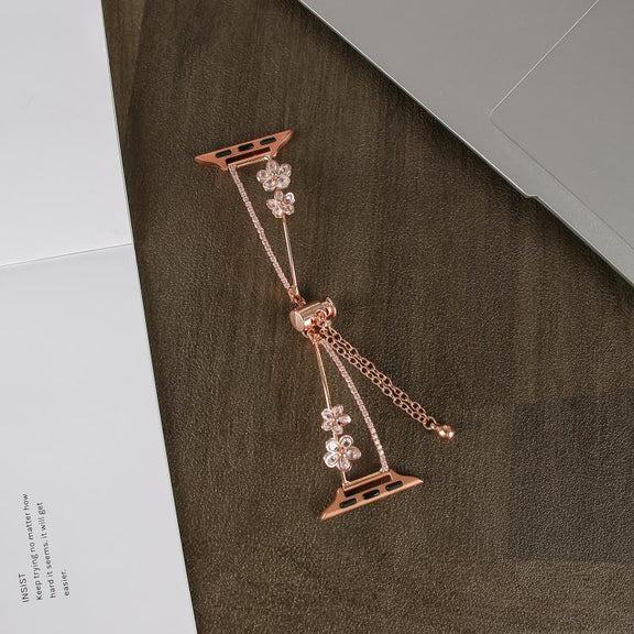 For Apple Watch 46mm / 49mm / 45mm / 44mm Copper-Inlaid Zircon 5-petal Flower Bracelet Watch Band(Rose Gold)