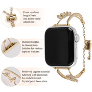 For Apple Watch 46mm / 49mm / 45mm / 44mm Copper-Inlaid Zircon 5-petal Flower Bracelet Watch Band(Silver)