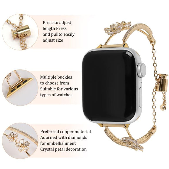 For Apple Watch 46mm / 49mm / 45mm / 44mm Copper-Inlaid Zircon 5-petal Flower Bracelet Watch Band(Silver)
