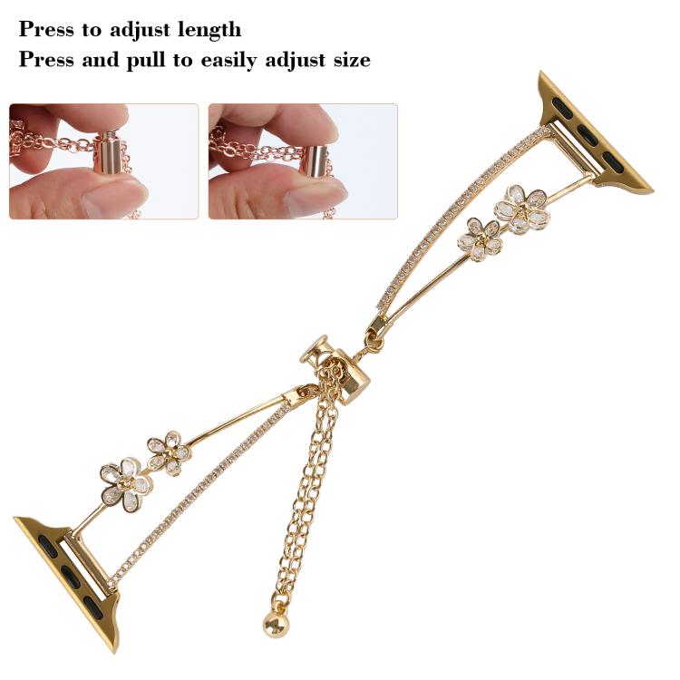 For Apple Watch 46mm / 49mm / 45mm / 44mm Copper-Inlaid Zircon 5-petal Flower Bracelet Watch Band(Silver)