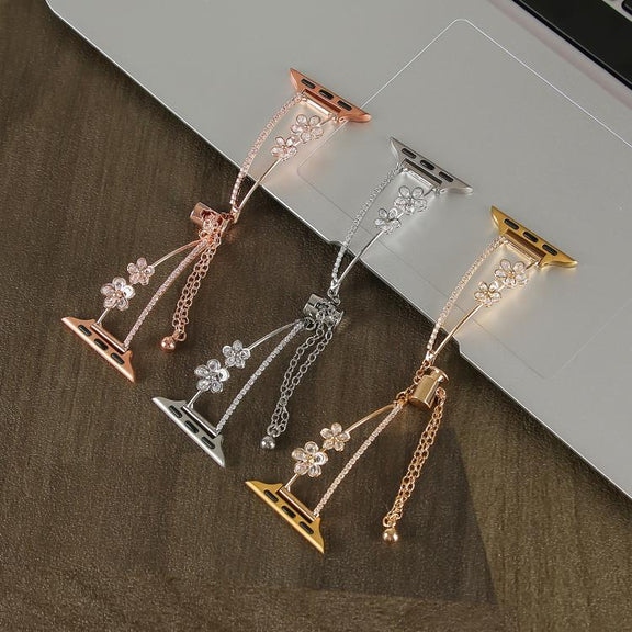 For Apple Watch 46mm / 49mm / 45mm / 44mm Copper-Inlaid Zircon 5-petal Flower Bracelet Watch Band(Silver)