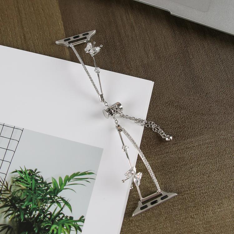 For Apple Watch 46mm / 49mm / 45mm / 44mm Copper-Inlaid Butterfly Zircon Bracelet Watch Band(Siver) - free shipping - PMC TechLife - Order now!