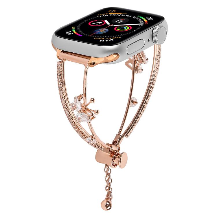 For Apple Watch 46mm / 49mm / 45mm / 44mm Copper-Inlaid Butterfly Zircon Bracelet Watch Band(Rose Gold) - free shipping - PMC TechLife - Order now!