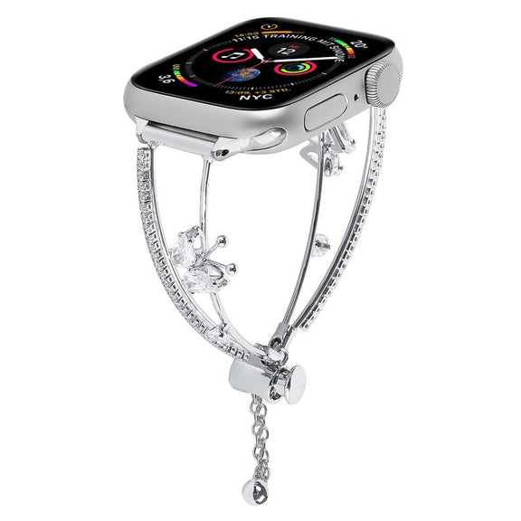 For Apple Watch 42mm / 41mm / 40mm / 38mm Copper-Inlaid Butterfly Zircon Bracelet Watch Band(Siver)