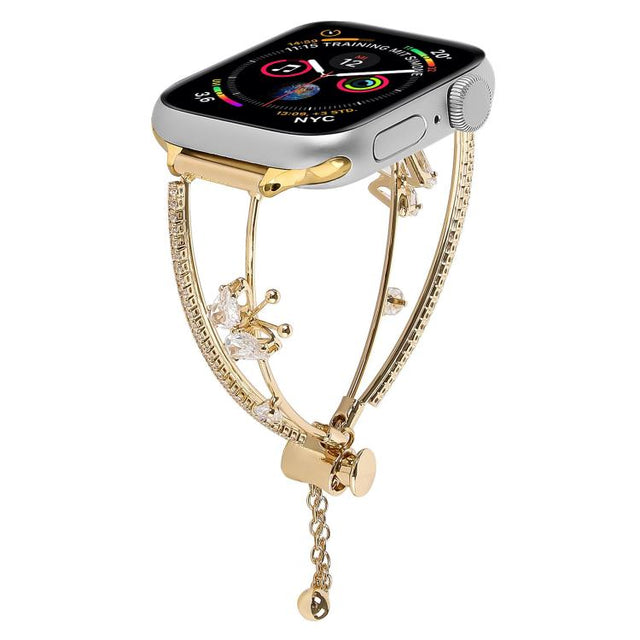 For Apple Watch 42mm / 41mm / 40mm / 38mm Copper-Inlaid Butterfly Zircon Bracelet Watch Band(Gold)