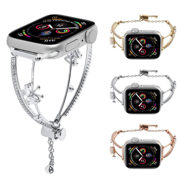 For Apple Watch 46mm / 49mm / 45mm / 44mm Copper-Inlaid Butterfly Zircon Bracelet Watch Band(Gold)