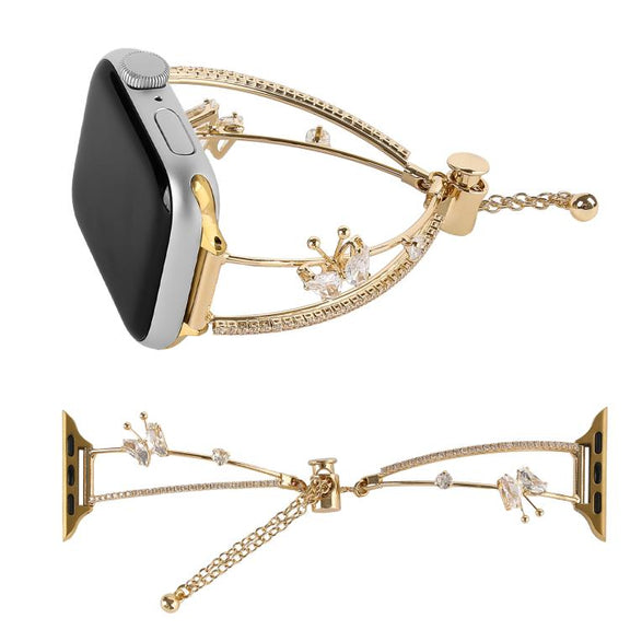 For Apple Watch 42mm / 41mm / 40mm / 38mm Copper-Inlaid Butterfly Zircon Bracelet Watch Band(Siver)