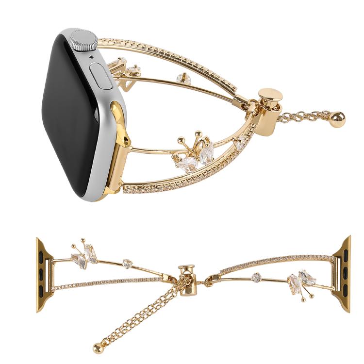 For Apple Watch 46mm / 49mm / 45mm / 44mm Copper-Inlaid Butterfly Zircon Bracelet Watch Band(Gold) - free shipping - PMC TechLife - Order now!