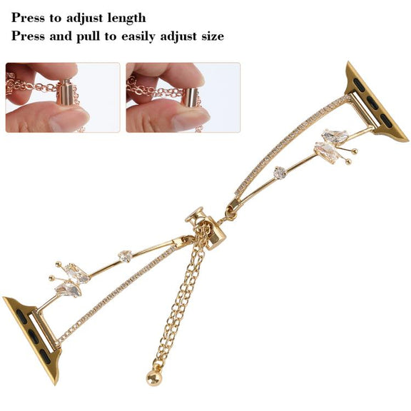 For Apple Watch 42mm / 41mm / 40mm / 38mm Copper-Inlaid Butterfly Zircon Bracelet Watch Band(Siver)