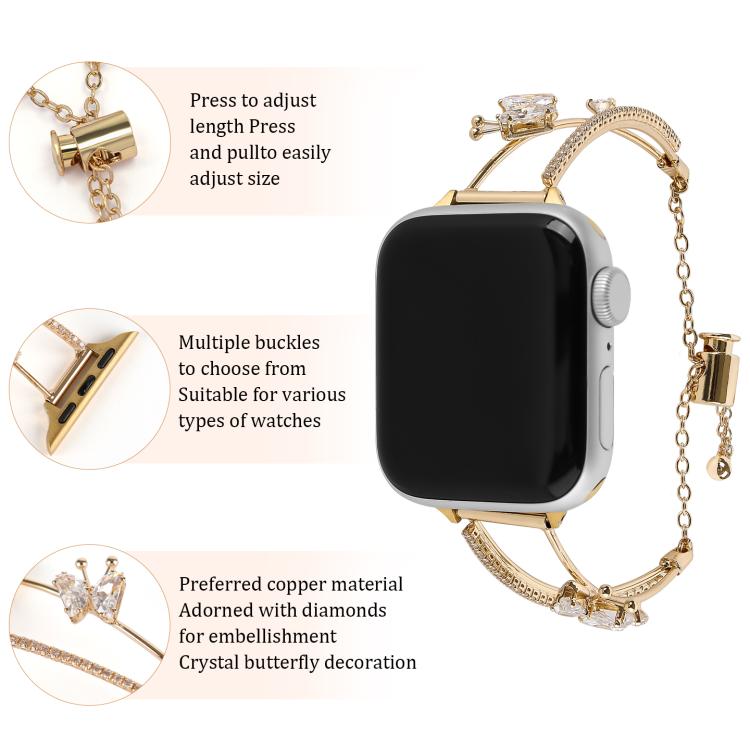 For Apple Watch 42mm / 41mm / 40mm / 38mm Copper-Inlaid Butterfly Zircon Bracelet Watch Band(Siver)