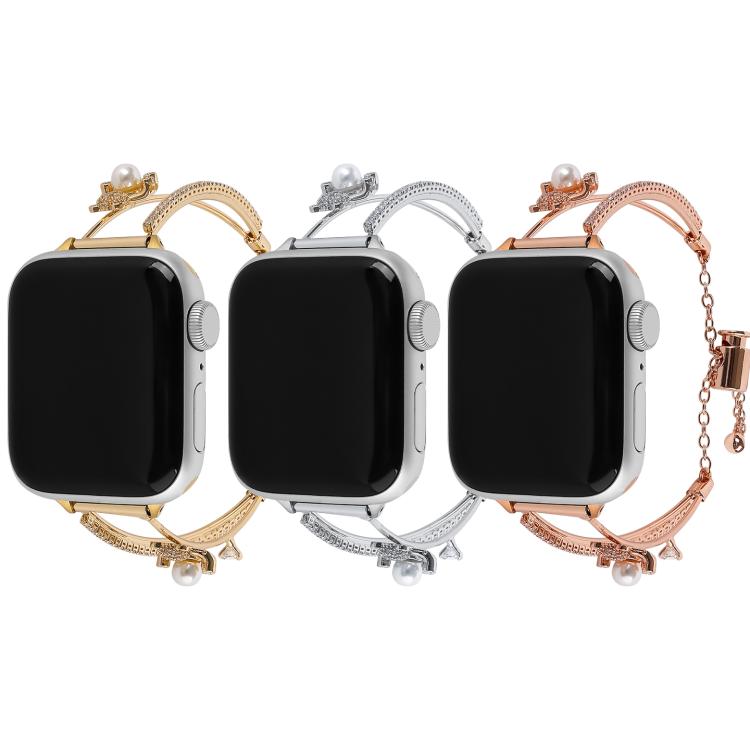 For Apple Watch 46mm / 49mm / 45mm / 44mm Copper-Inlaid Bear Zircon Bracelet Watch Band(Gold)