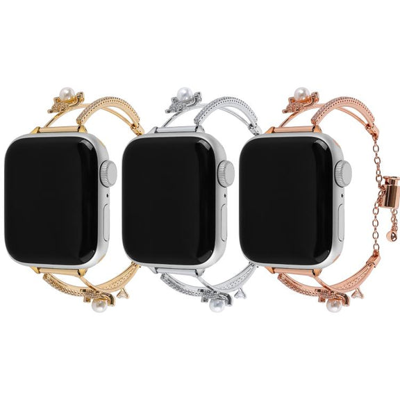 For Apple Watch 42mm / 41mm / 40mm / 38mm Copper-Inlaid Bear Zircon Bracelet Watch Band(Rose Gold)