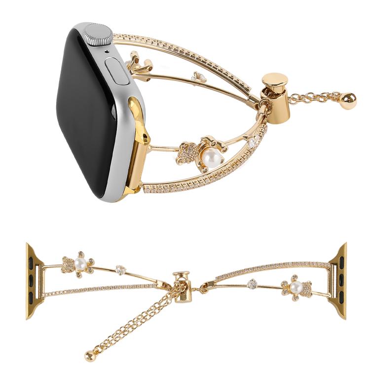 For Apple Watch 46mm / 49mm / 45mm / 44mm Copper-Inlaid Bear Zircon Bracelet Watch Band(Rose Gold) - free shipping - PMC TechLife - Order now!