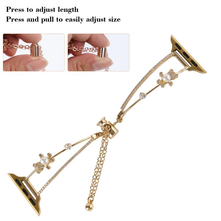 For Apple Watch 46mm / 49mm / 45mm / 44mm Copper-Inlaid Bear Zircon Bracelet Watch Band(Rose Gold)
