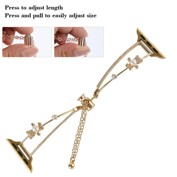 For Apple Watch 46mm / 49mm / 45mm / 44mm Copper-Inlaid Bear Zircon Bracelet Watch Band(Gold)