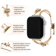 For Apple Watch 42mm / 41mm / 40mm / 38mm Copper-Inlaid Bear Zircon Bracelet Watch Band(Rose Gold)