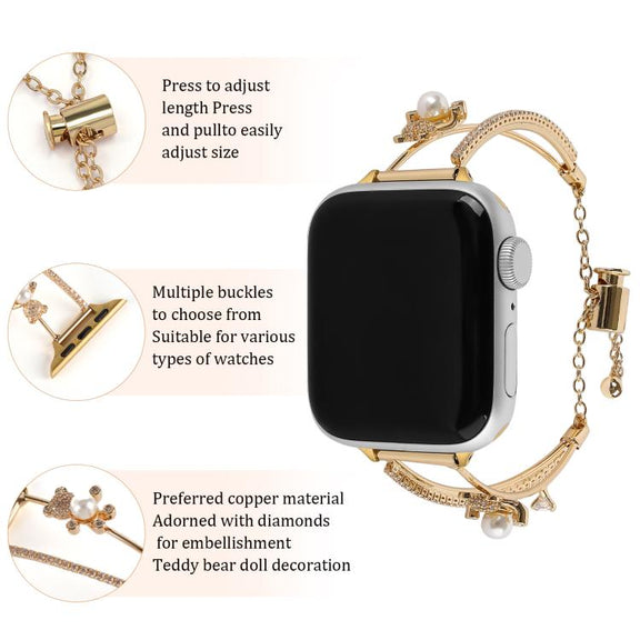 For Apple Watch 46mm / 49mm / 45mm / 44mm Copper-Inlaid Bear Zircon Bracelet Watch Band(Rose Gold)