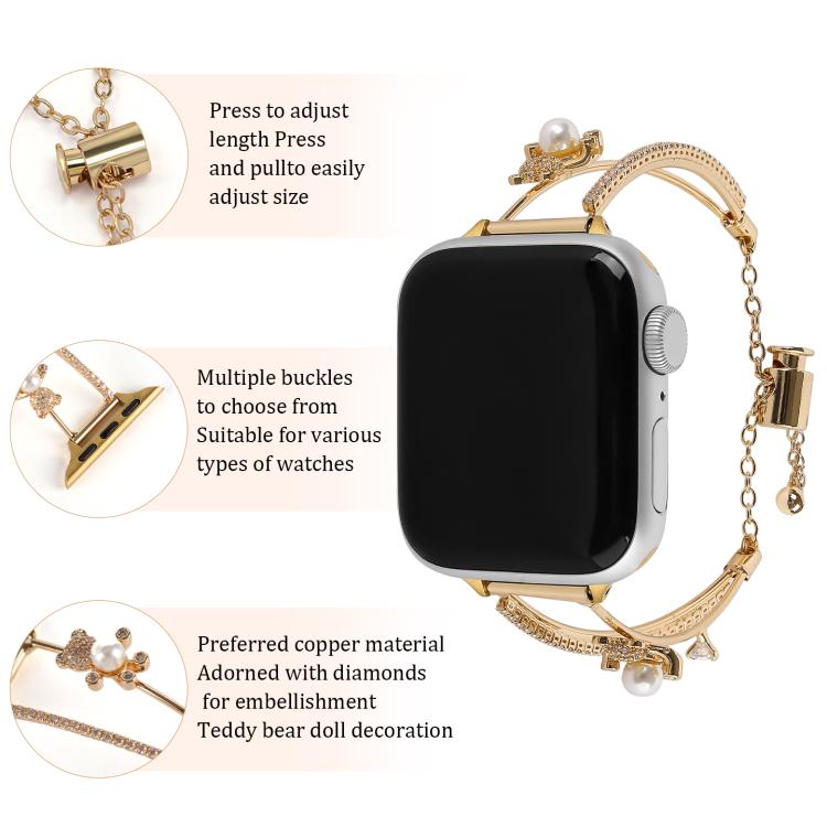 For Apple Watch 46mm / 49mm / 45mm / 44mm Copper-Inlaid Bear Zircon Bracelet Watch Band(Siver)