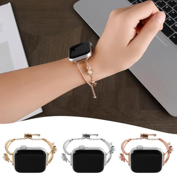For Apple Watch 46mm / 49mm / 45mm / 44mm Copper-Inlaid Bear Zircon Bracelet Watch Band(Gold)