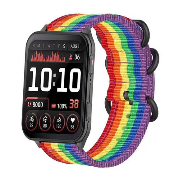 For Garmin Venu X1 Ring Buckle Nylon Canvas Watch Band(Rainbow)