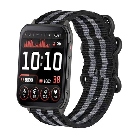 For Garmin Venu X1 Ring Buckle Nylon Canvas Watch Band(Black Gray)