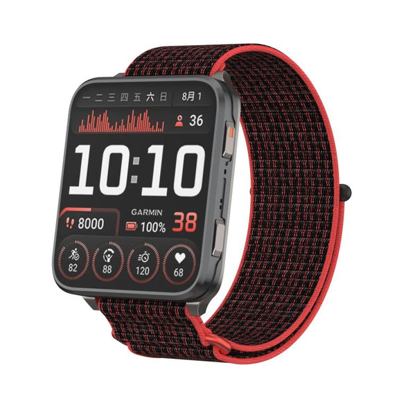 For Garmin Venu X1 Two Section Metal Ring Nylon Hook and Loop Fastener Watch Band(Red Black)