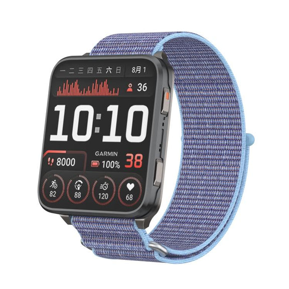 For Garmin Venu X1 Two Section Metal Ring Nylon Hook and Loop Fastener Watch Band(Azure Blue)