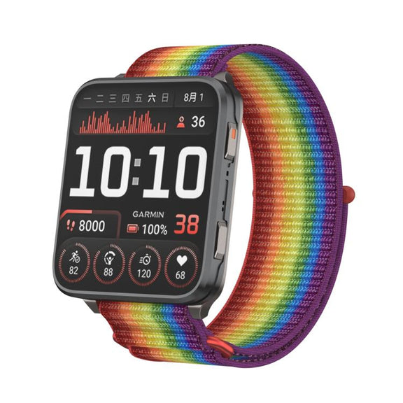 For Garmin Venu X1 Two Section Metal Ring Nylon Hook and Loop Fastener Watch Band(Rainbow)