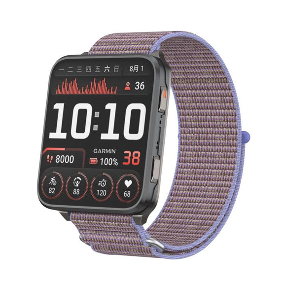 For Garmin Venu X1 Two Section Metal Ring Nylon Hook and Loop Fastener Watch Band(Lilac)