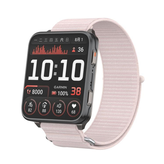For Garmin Venu X1 Two Section Metal Ring Nylon Hook and Loop Fastener Watch Band(Pearl Pink)