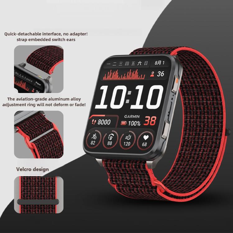 For Garmin Venu X1 Two Section Metal Ring Nylon Hook and Loop Fastener Watch Band(Lava)