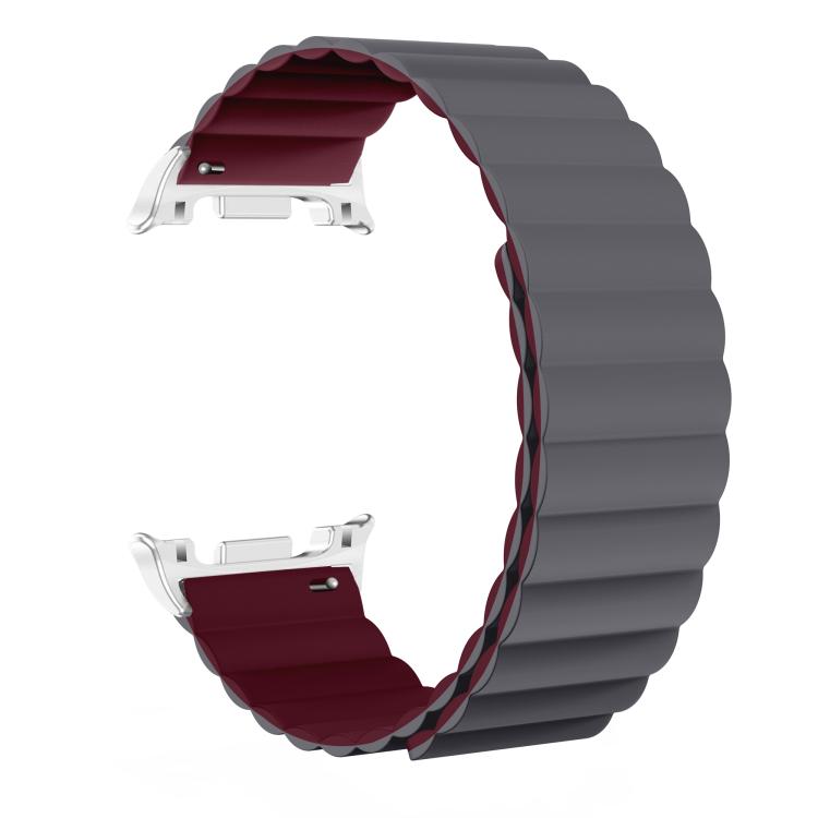 For Samsung Galaxy Watch8 / Watch8 Classic Magnetic Silicone Watch Band(Gray+Wine Red)