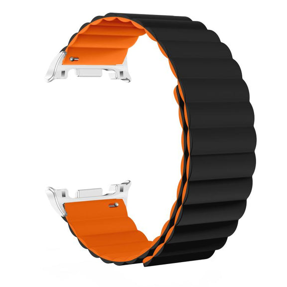 For Samsung Galaxy Watch8 / Watch8 Classic Magnetic Silicone Watch Band(Black+Orange)