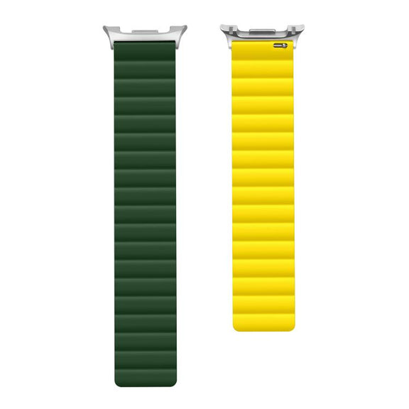 For Samsung Galaxy Watch8 / Watch8 Classic Magnetic Silicone Watch Band(Dark Green+Yellow)