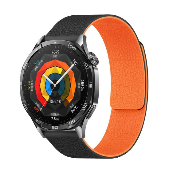 18mm Lychee Texture Soft Magnetic Silicone Watch Band(Black Orange)