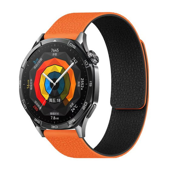 20mm Lychee Texture Soft Magnetic Silicone Watch Band(Orange Black)