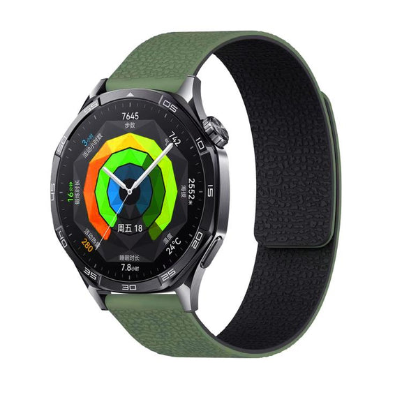 20mm Lychee Texture Soft Magnetic Silicone Watch Band(Green Black)