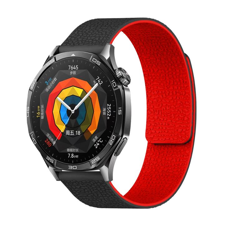 22mm Lychee Texture Soft Magnetic Silicone Watch Band(Black Red) - free shipping - PMC TechLife - Order now!
